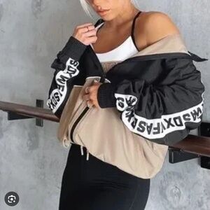White Fox Boutique Black and Beige Bomber Jacket